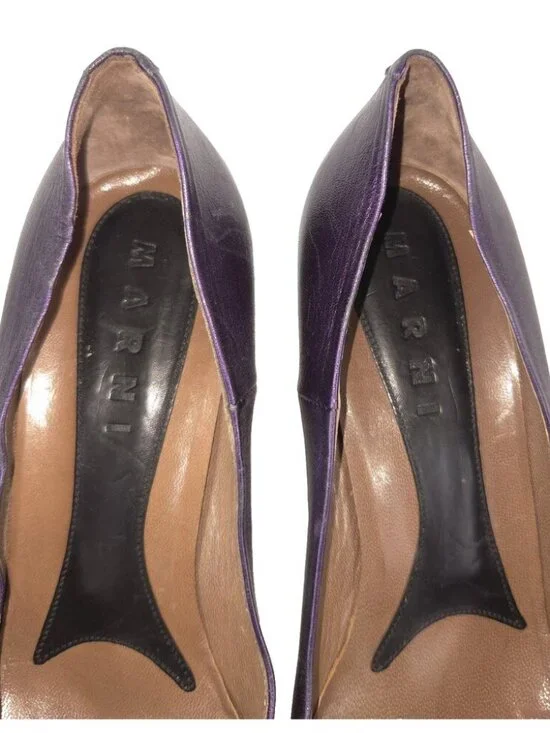 Vintage Marni Leather Platform Pumps US 9 EU 39 Womens Purple Wood Heel $695 - Picture 7 of 8